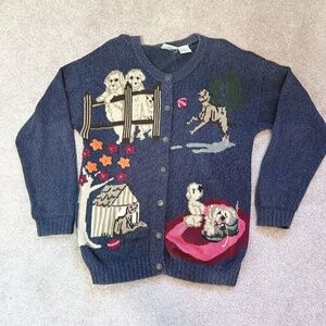 Vintage Northern Reflections Cotton dog motif cardigan sweater, Size M.
